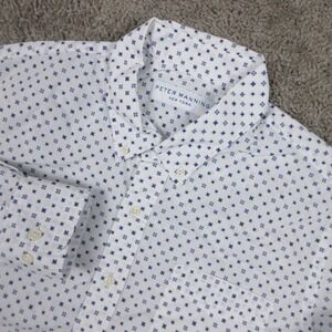 Peter Manning Shirt Mens 3 White Blue Geometric Cotton Pocket Dress Button Up
